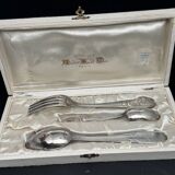 White metal children's cutlery set with little cat
