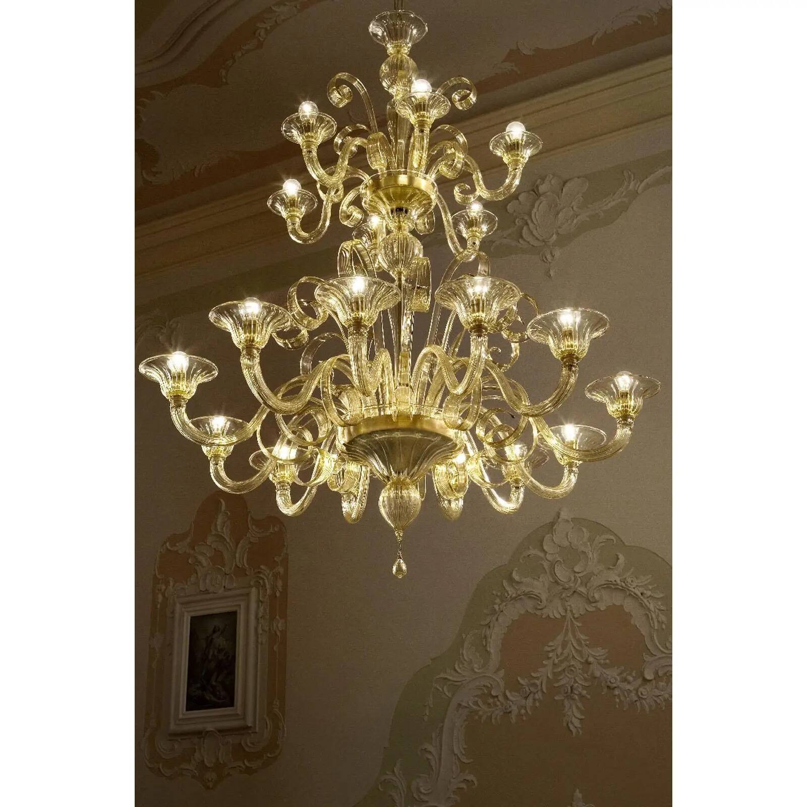 Modern Champagne Venetian “Curls” Murano Glass Chandelier