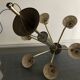 1950s six-branch brass and glass chandelier