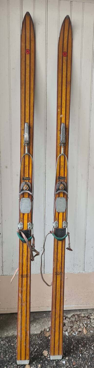 Pair of Rossignol Olympic 41 skis in vintage Hickory wood