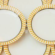 French Country Style Hand Painted Breakfast Plates with Yellow Stripes, Set of 8