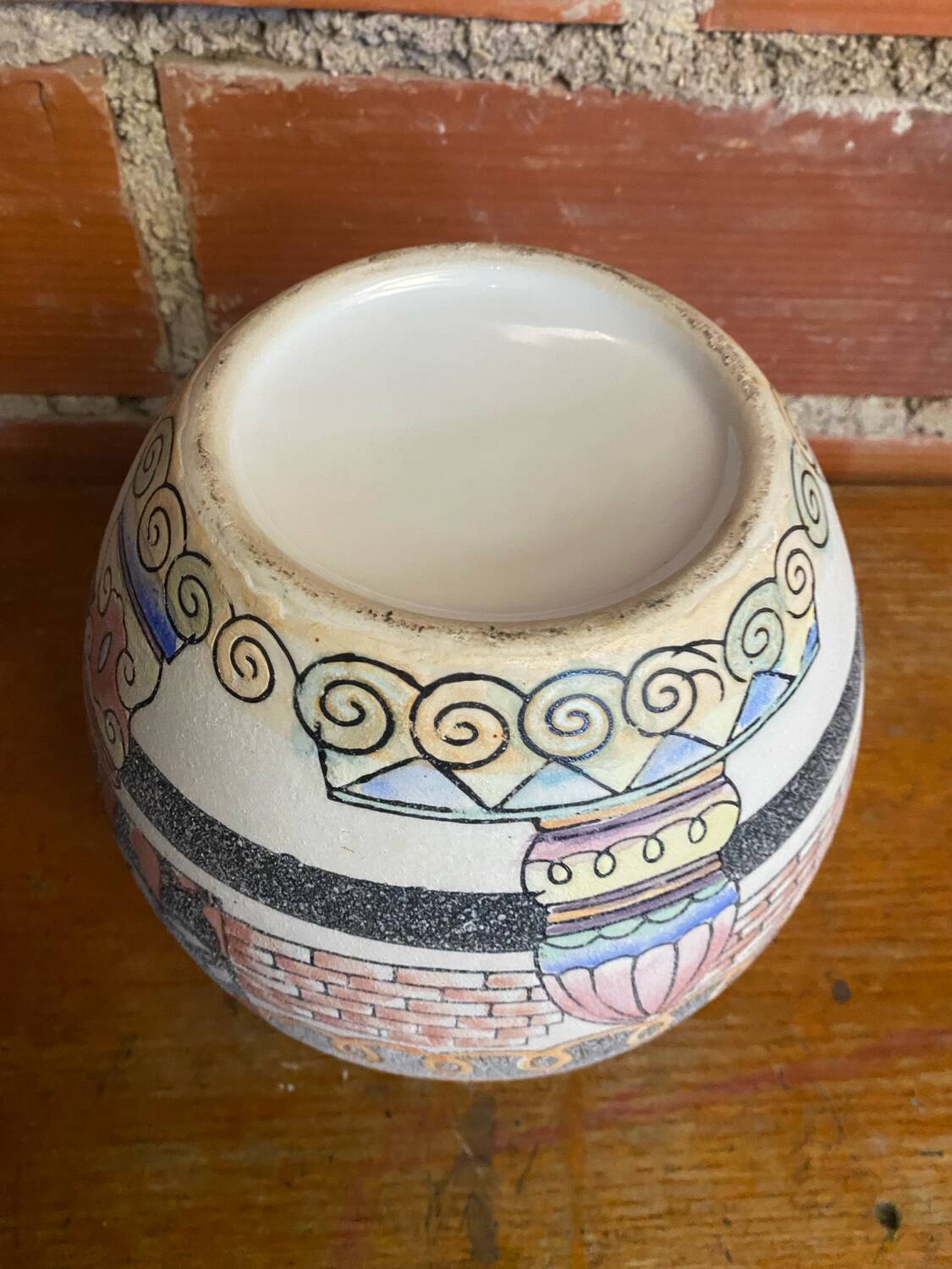 Antique Polychrome Ceramic Ball Vase Made in France Vintage