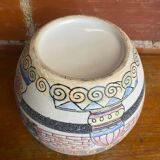 Antique Polychrome Ceramic Ball Vase Made in France Vintage