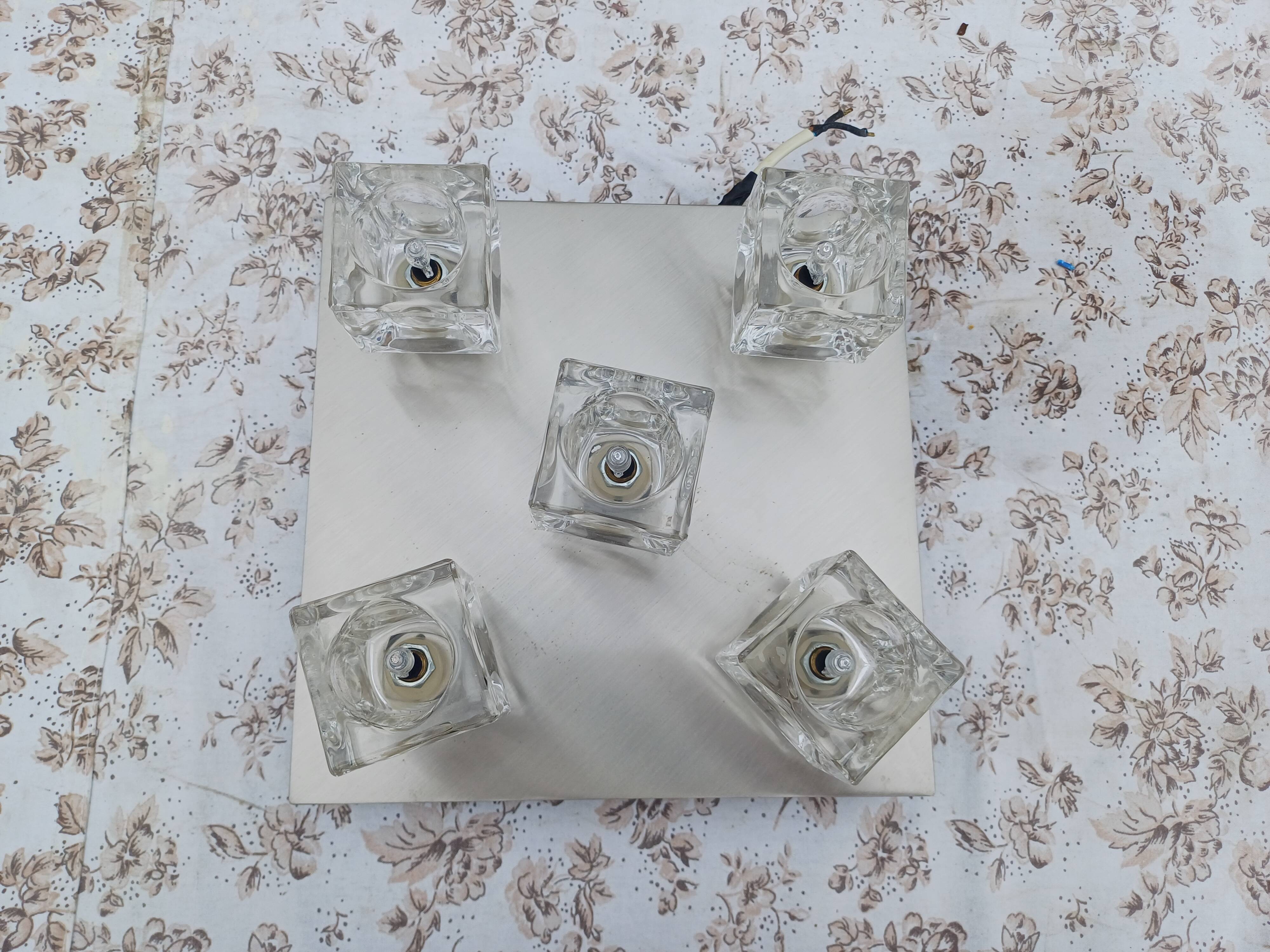 Vintage Aluminum and Glass Pendant Lamp