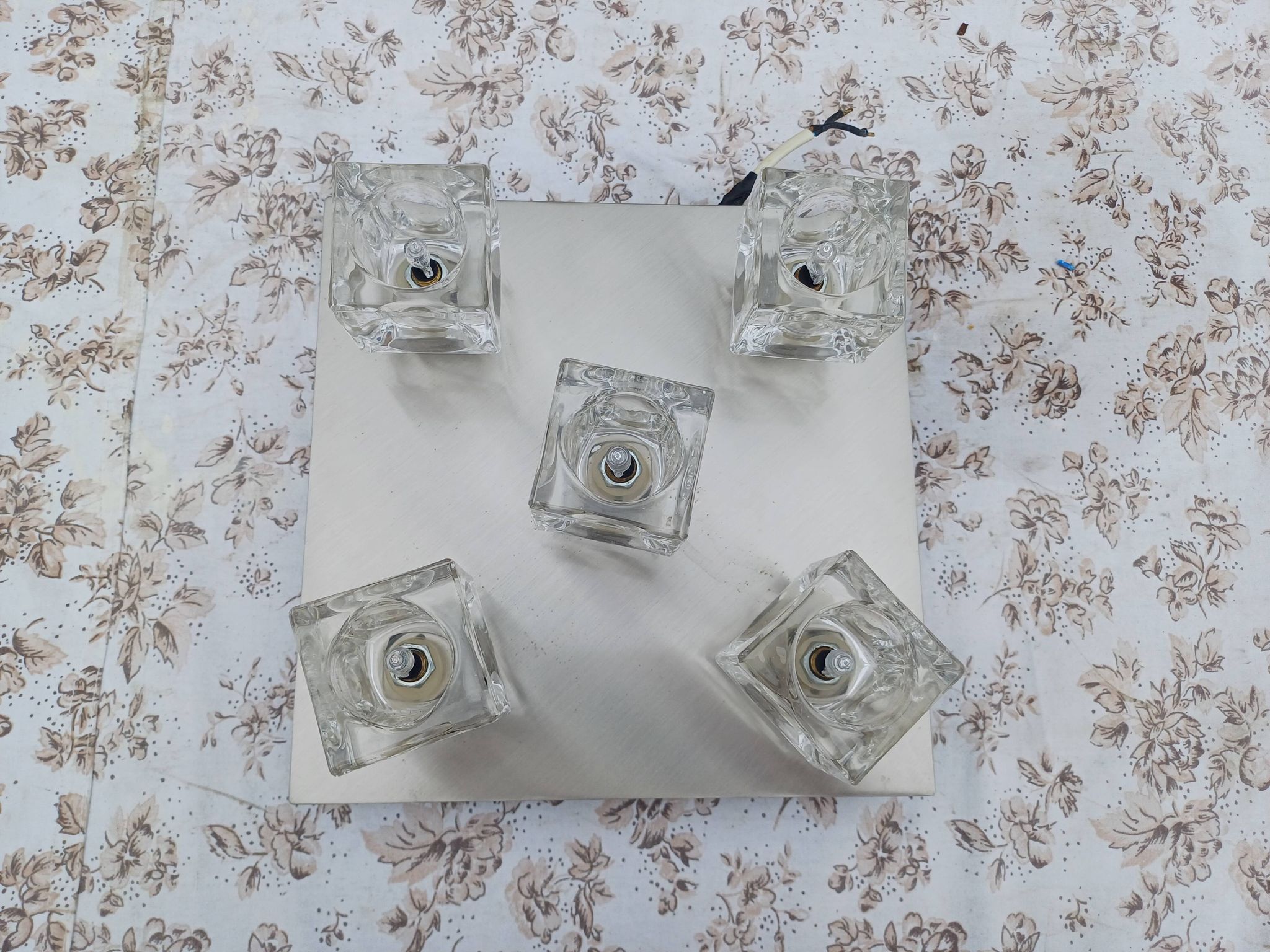 Vintage Aluminum and Glass Pendant Lamp