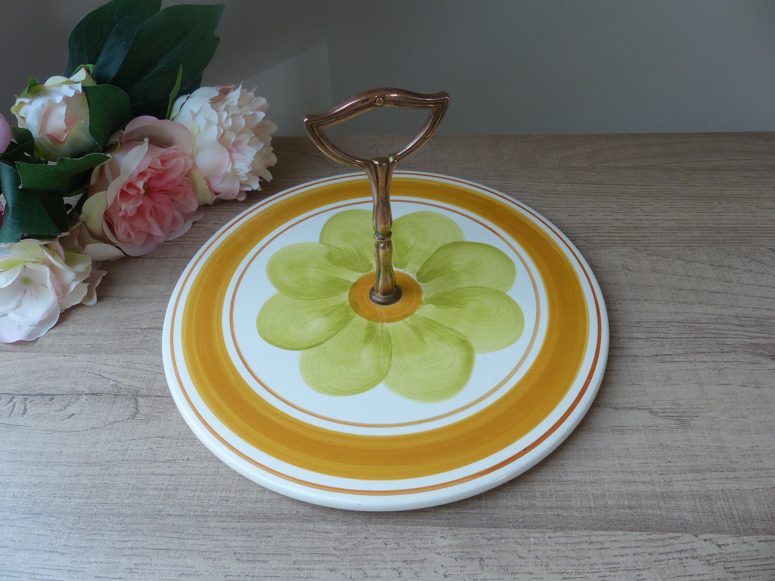 Old cheese platter handmade decoration earthenware from salins france decoration bohemian vintage cuisine