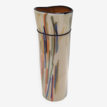 Postmodern Beige Cylindric Encased and Hand-blown Opaline Glass Vase, Italy
