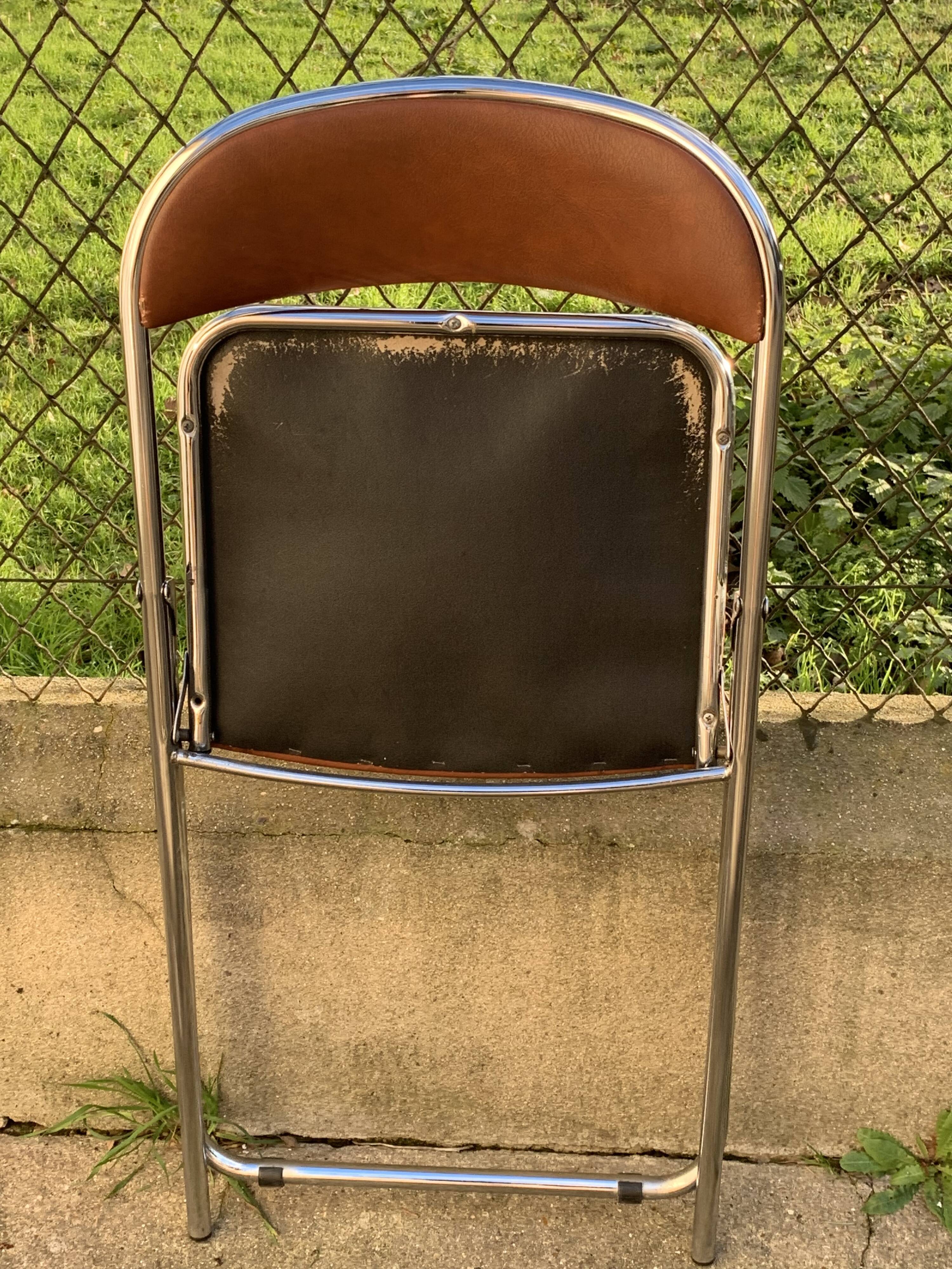 10 vintage skai and chrome metal folding chairs 1970