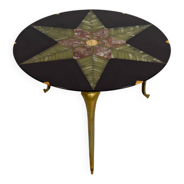 Exceptionnelle table basse en bronze et marqueterie de marbres, c. 1960