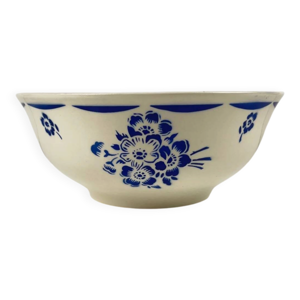 Saladier demi-porcelaine Badonviller, motif fleurs bleu, début XXe