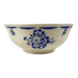 Half-porcelain salad bowl Badonviller, blue flower pattern, early 20th century.