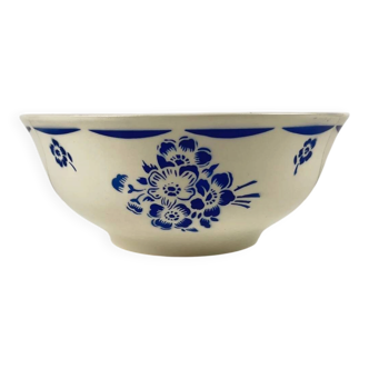 Saladier demi-porcelaine Badonviller, motif fleurs bleu, début XXe