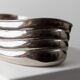 Vintage silver-plated metal bowl with curved relief design, Italy 1960s, elegant appetizer plate