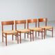 Set of four Danish dining chairs in teak and paper cord, Denmark, 1960