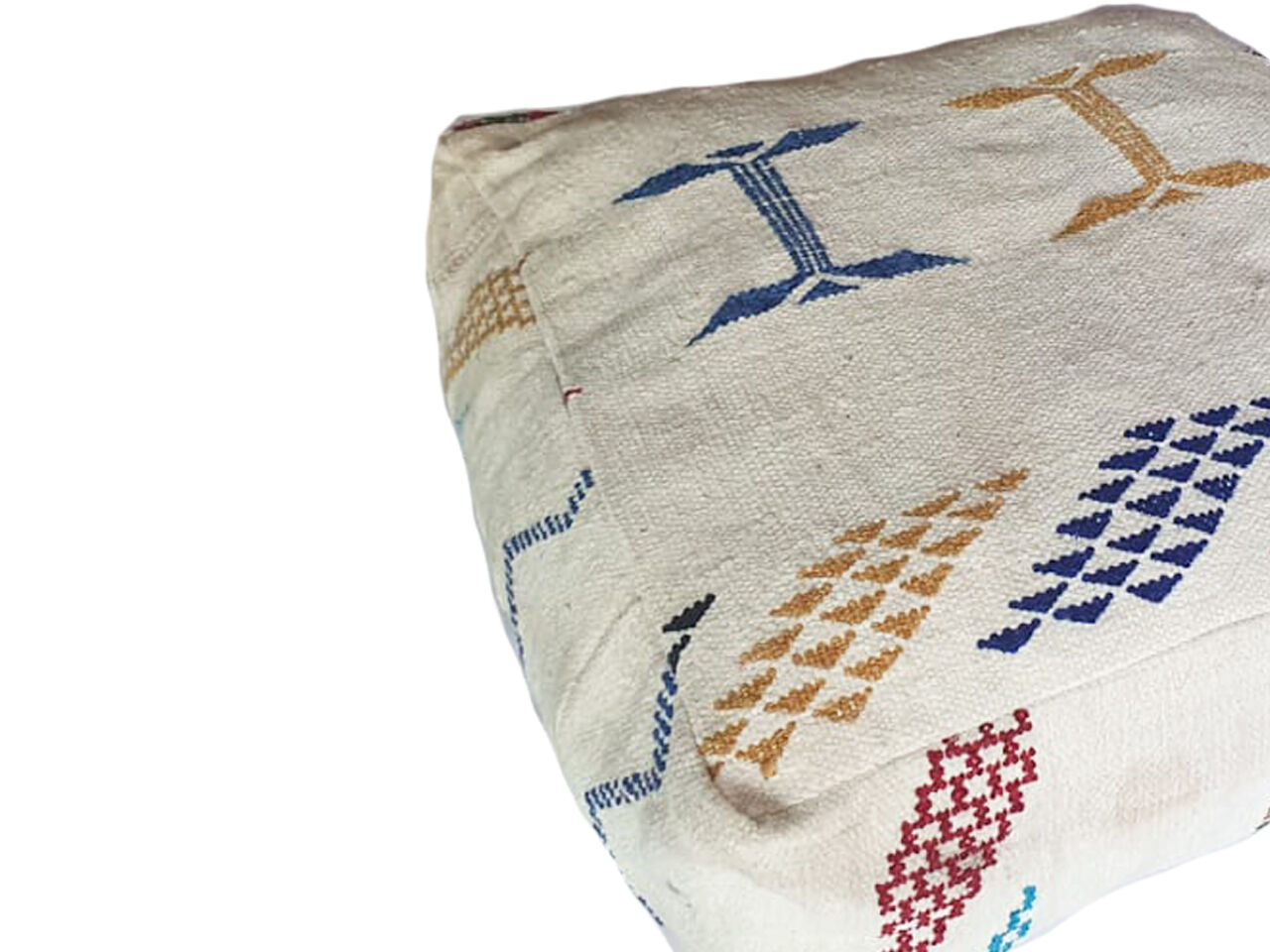 Moroccan kilim Pouf - White 60 x 60 x 20 cm