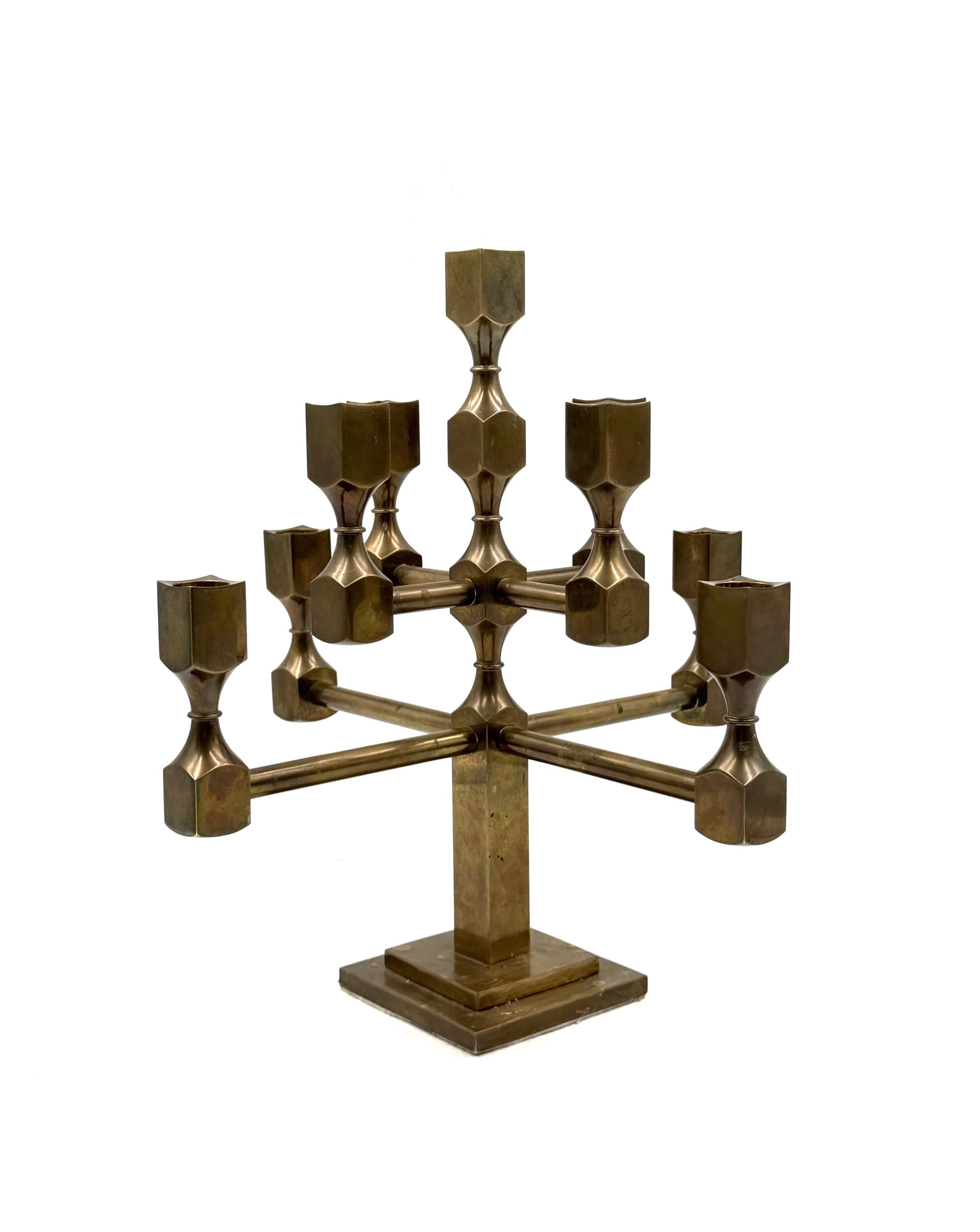 Modern solid brass candelabra, Lars Bergsten, Gusum Sweden 1990