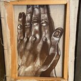 Mixed media on canvas academic study with a two-sided hand