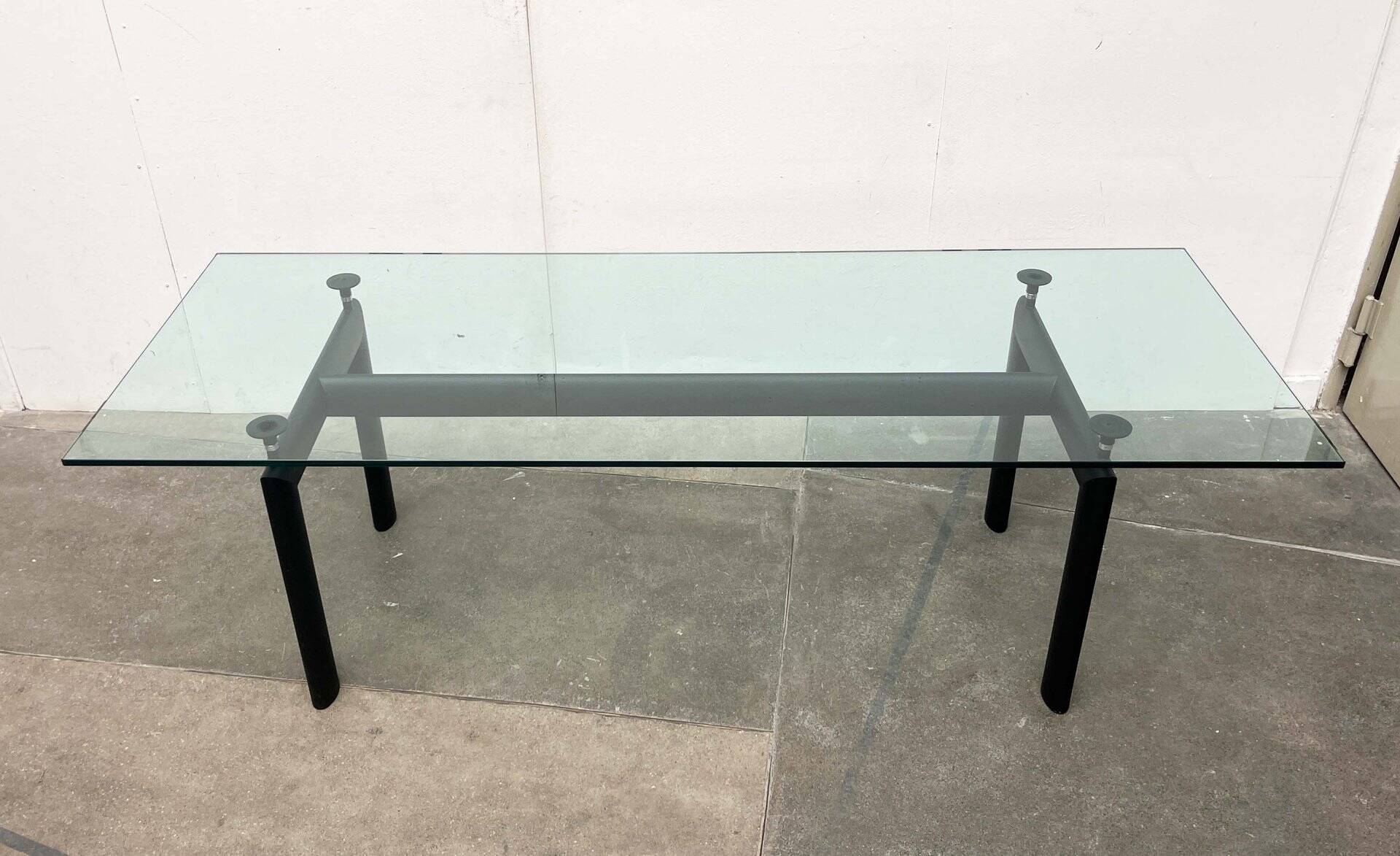 Italian model LC6 dining or office table in metal and glass by Le Corbusier, Pierre Jeanneret, Charlotte Perriand for Cassina.