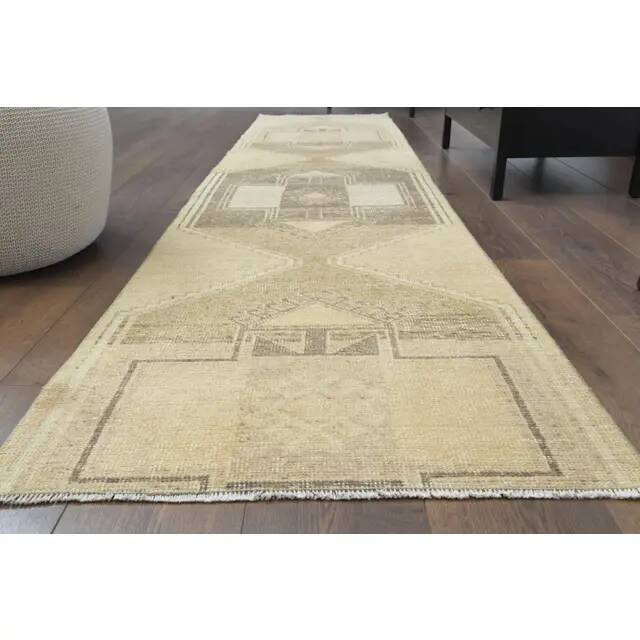 1970s Vintage Turkish Hand-Knotted Wool Cotton Orange Runner Rug 75x322