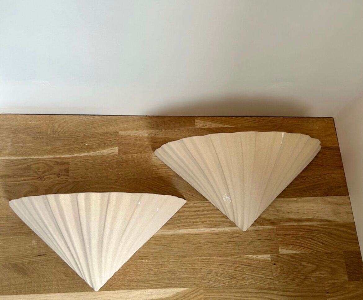 Pair of vintage beige shell wall lamp, France 1970