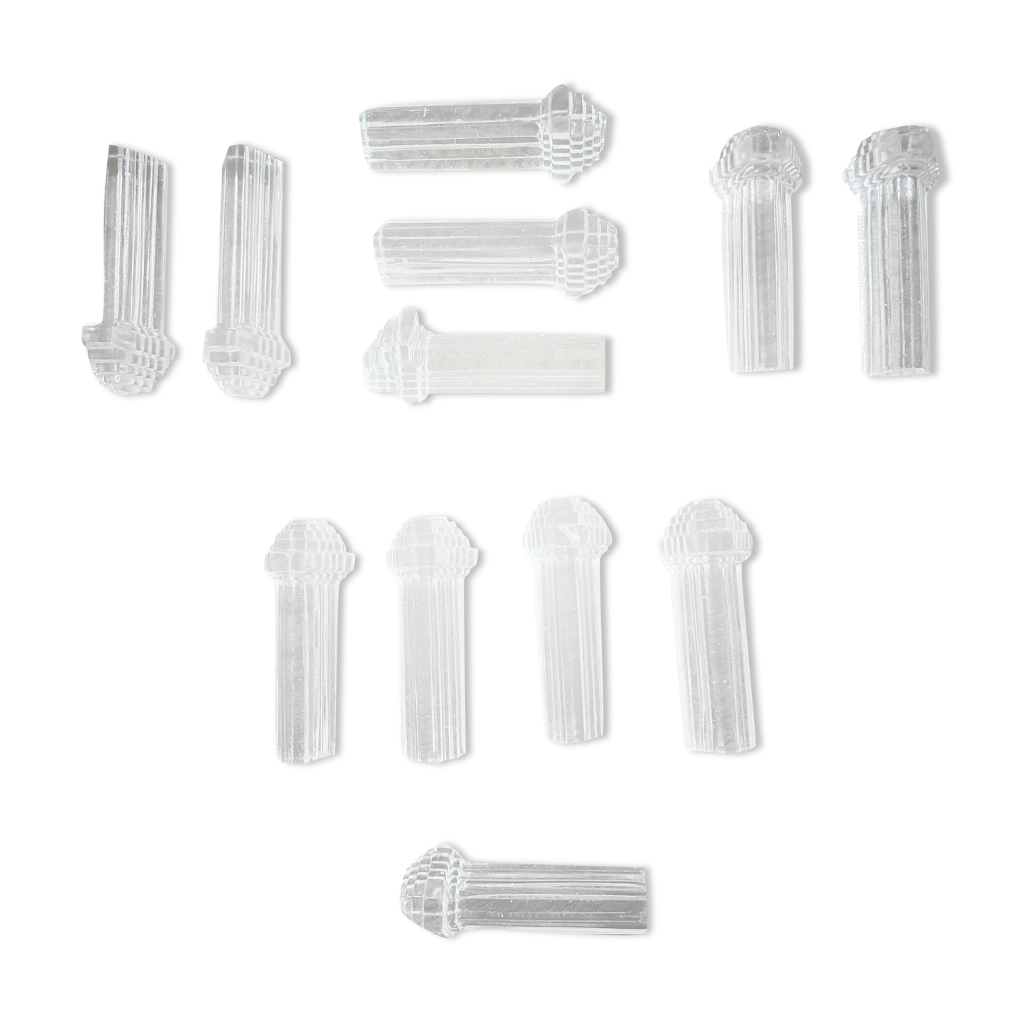 Set of 12 knife doors in vintage art deco glass