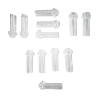Set of 12 knife doors in vintage art deco glass