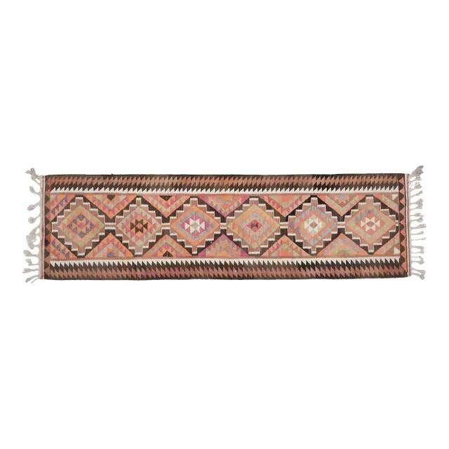 Handwoven Orange Wool Turkish Oushak Runner Rug 99x343