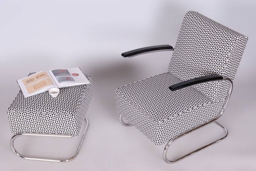 Set of Bauhaus Armchair with Foot Stool from Mücke-Melder, 1930s
