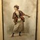 Pair Old Fashion Engraving Color + Frame Wood Vintage Cream
