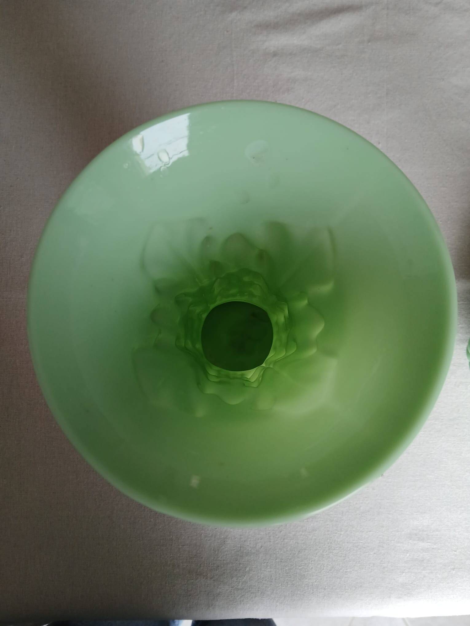 Set of 2 light green opaline glass vases SAINT LOUIS