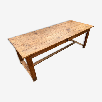 Farmhouse dining table 205cm for 8/10 people in solid pine with 1 drawer 1930