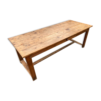 Farmhouse dining table 205cm for 8/10 people in solid pine with 1 drawer 1930