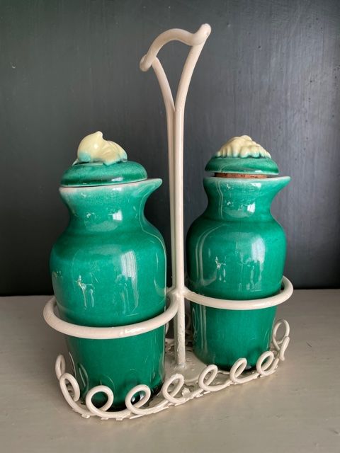 Oiler vintage vinegar 1950 ceramic and perforated metal