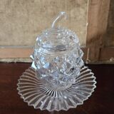 Pair of covered pots in cut crystal shaped like pineapples with stands – H 19 cm