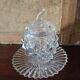 Pair of covered pots in cut crystal shaped like pineapples with stands – H 19 cm