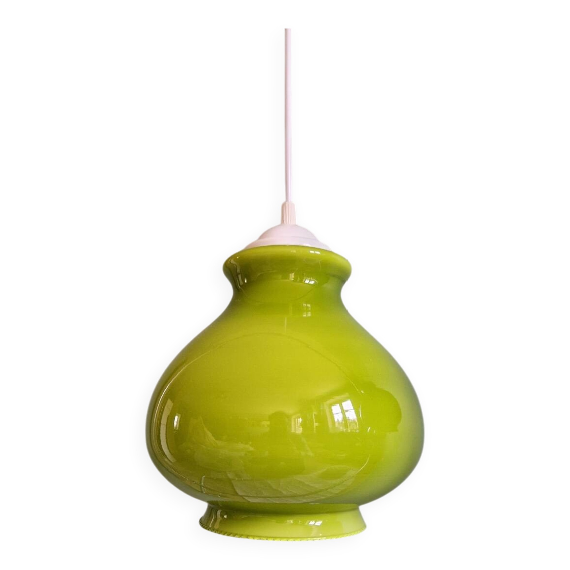 Vintage green opaline pendant light (4 available), 1960-70
