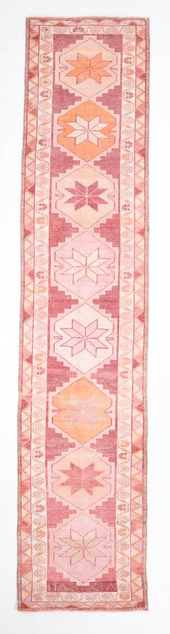 3x13 Rug For Kitchen Red Beige Oushak Vintage Runner Rug, 83x386Cm