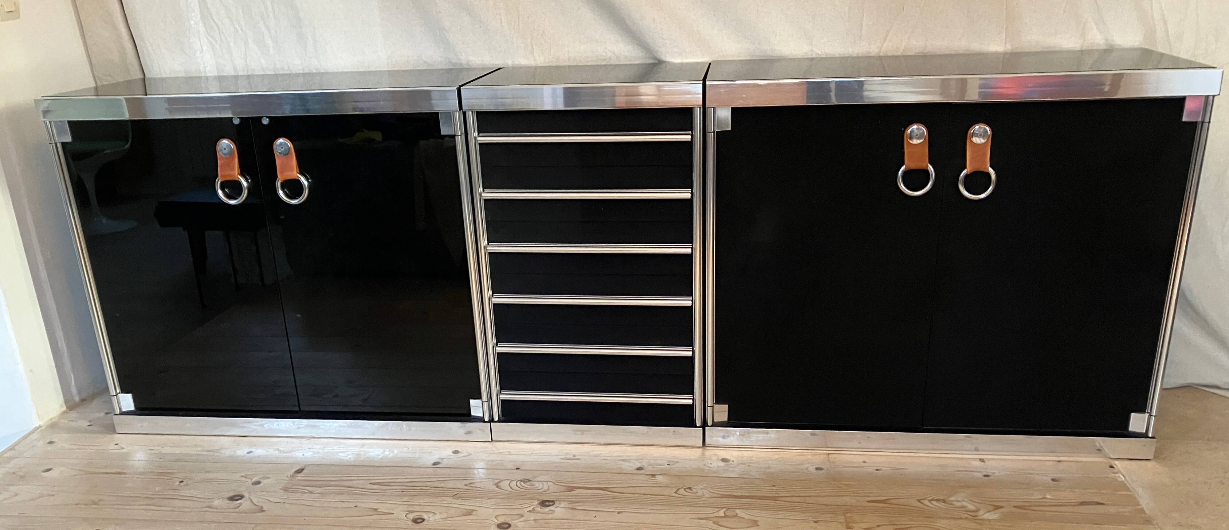 1970s sideboard in chrome and black lacquer