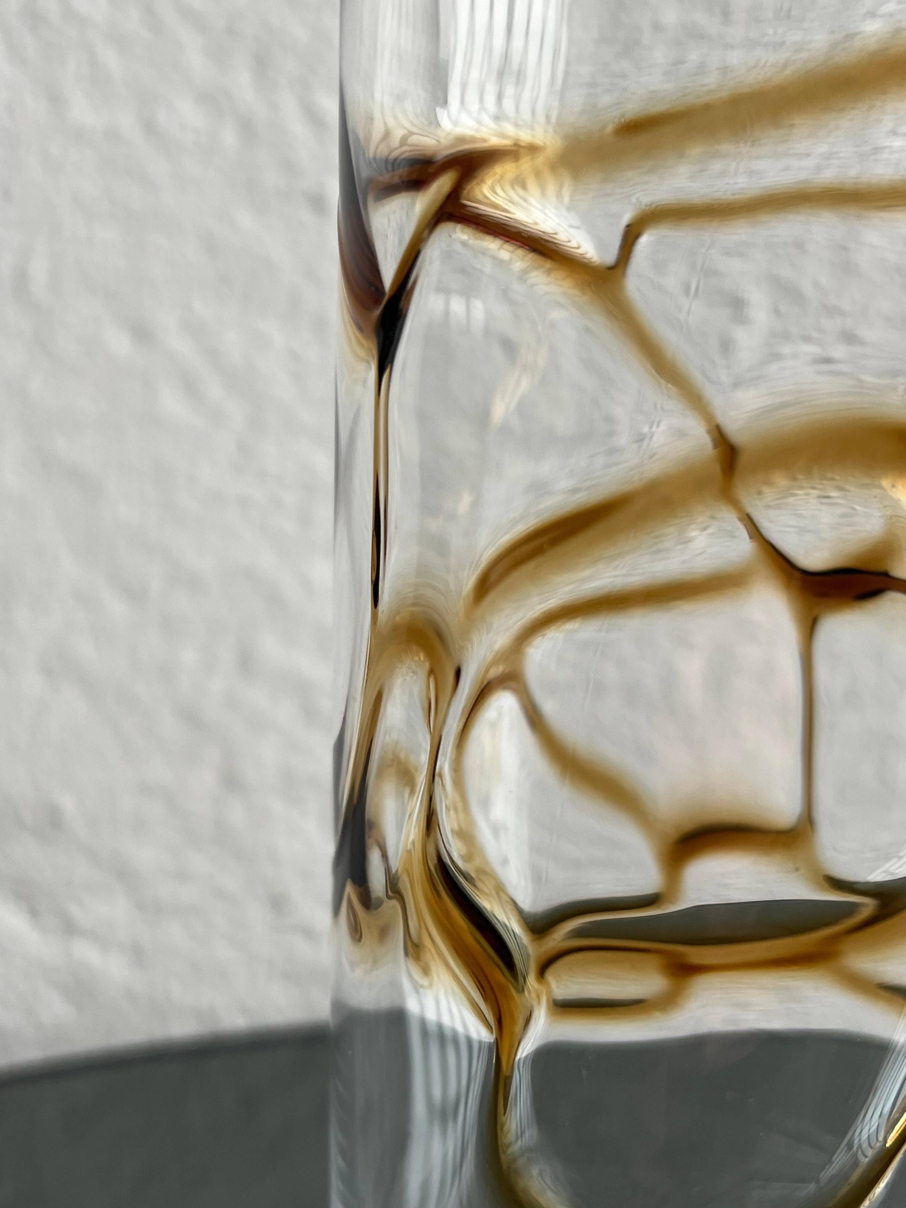 Vintage Glass Vase, yellow and brown Filigree, Coffee Table Decorative
