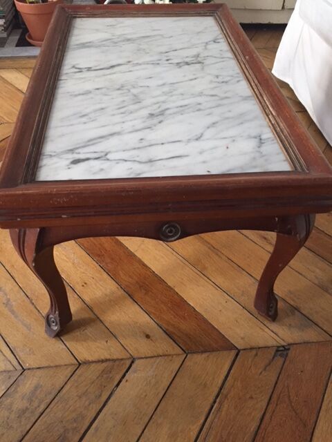 Wood and white marble top coffee table