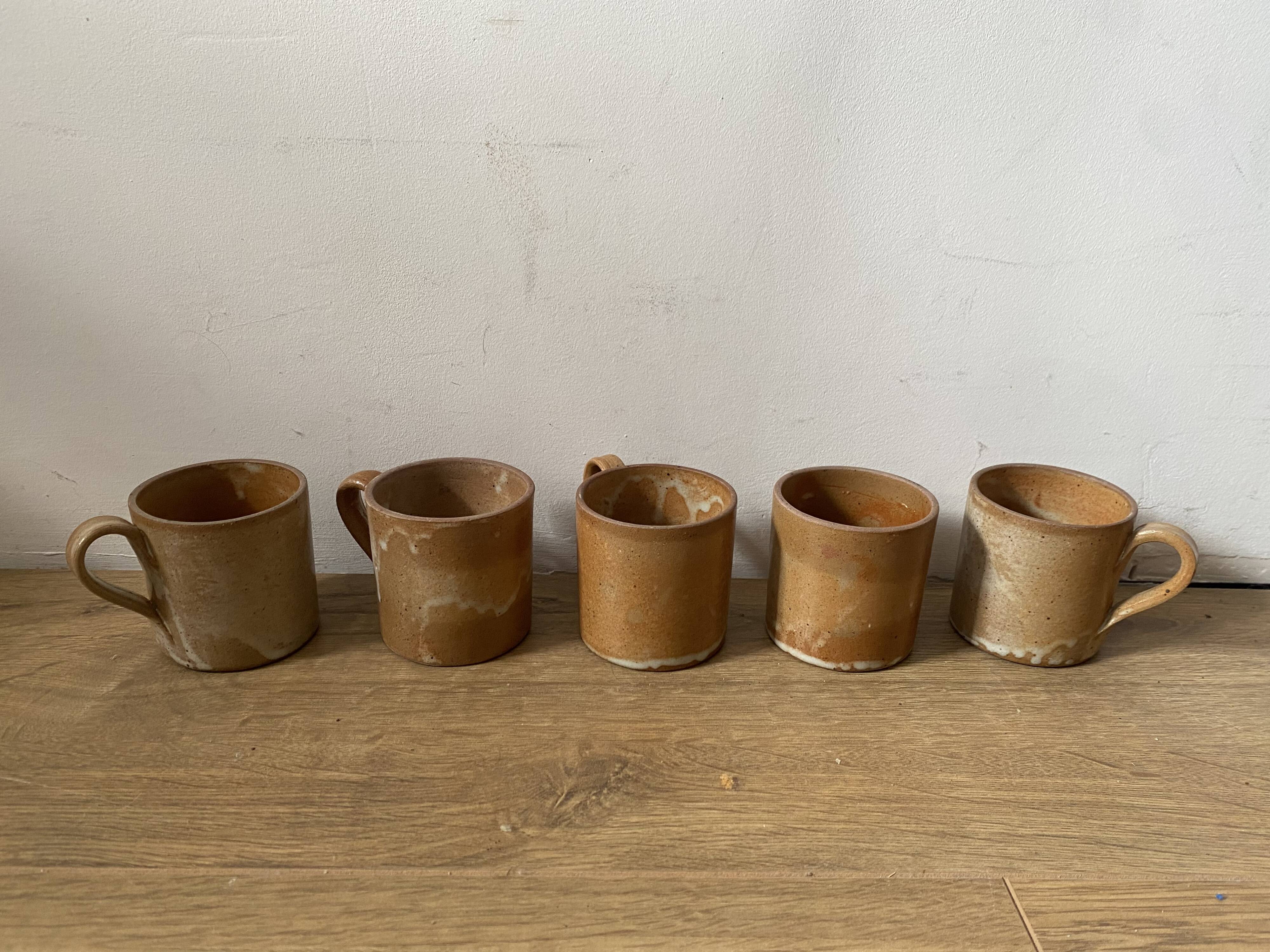 5 stoneware coffee cups