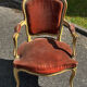 Louis XV cabriolet armchair, patinated wood and antique velvet.