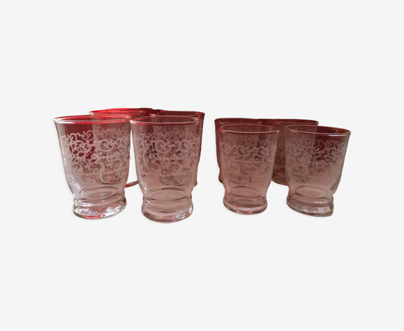 Lot de 12 verres anciens gravés, "50"