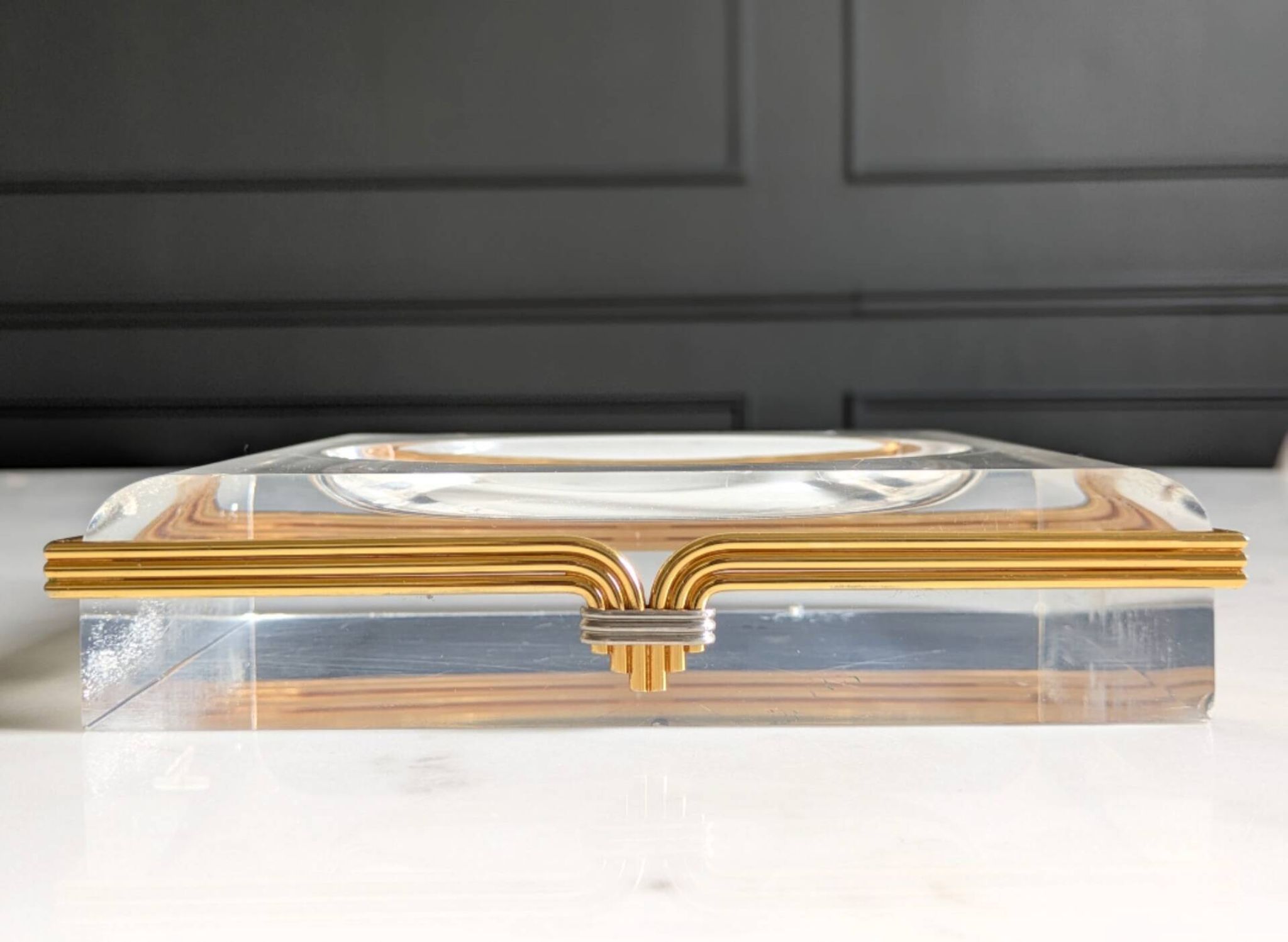 Lucite and brass catchall attributed to Claude Malle/Maison Roméo.