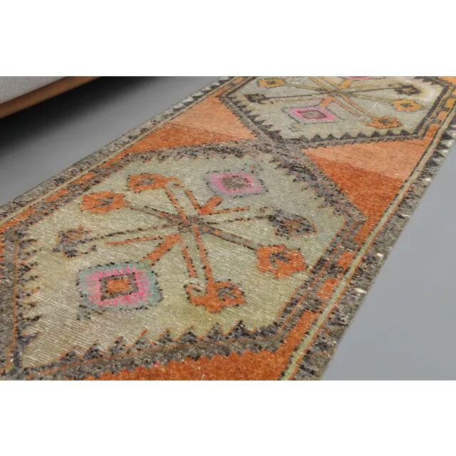 1970s Turkish hand-knotted wool cotton orange runner rug 85x273