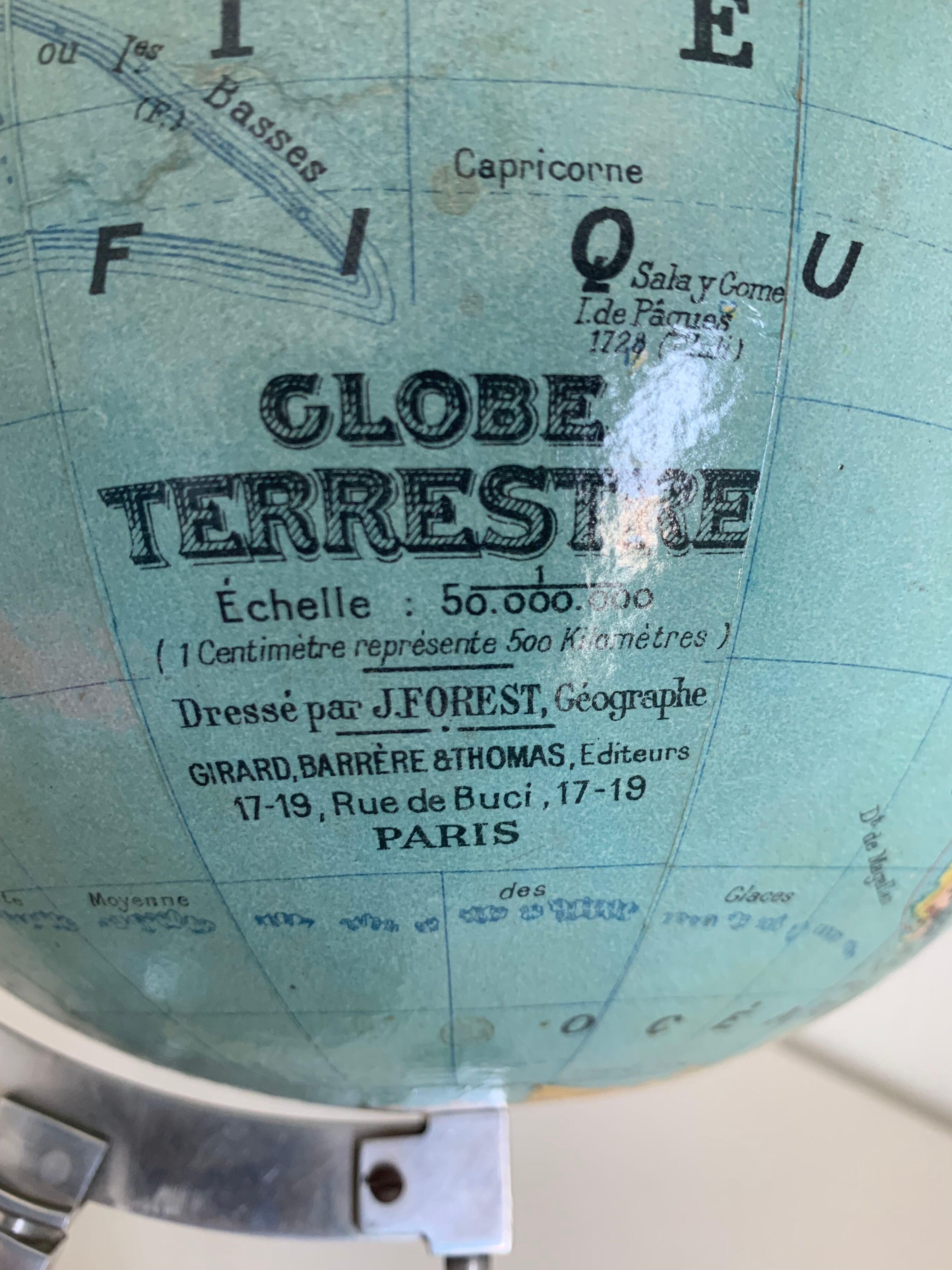 Globe vintage 1950 terrestre bois Girard Barrère Forest - 36 cm