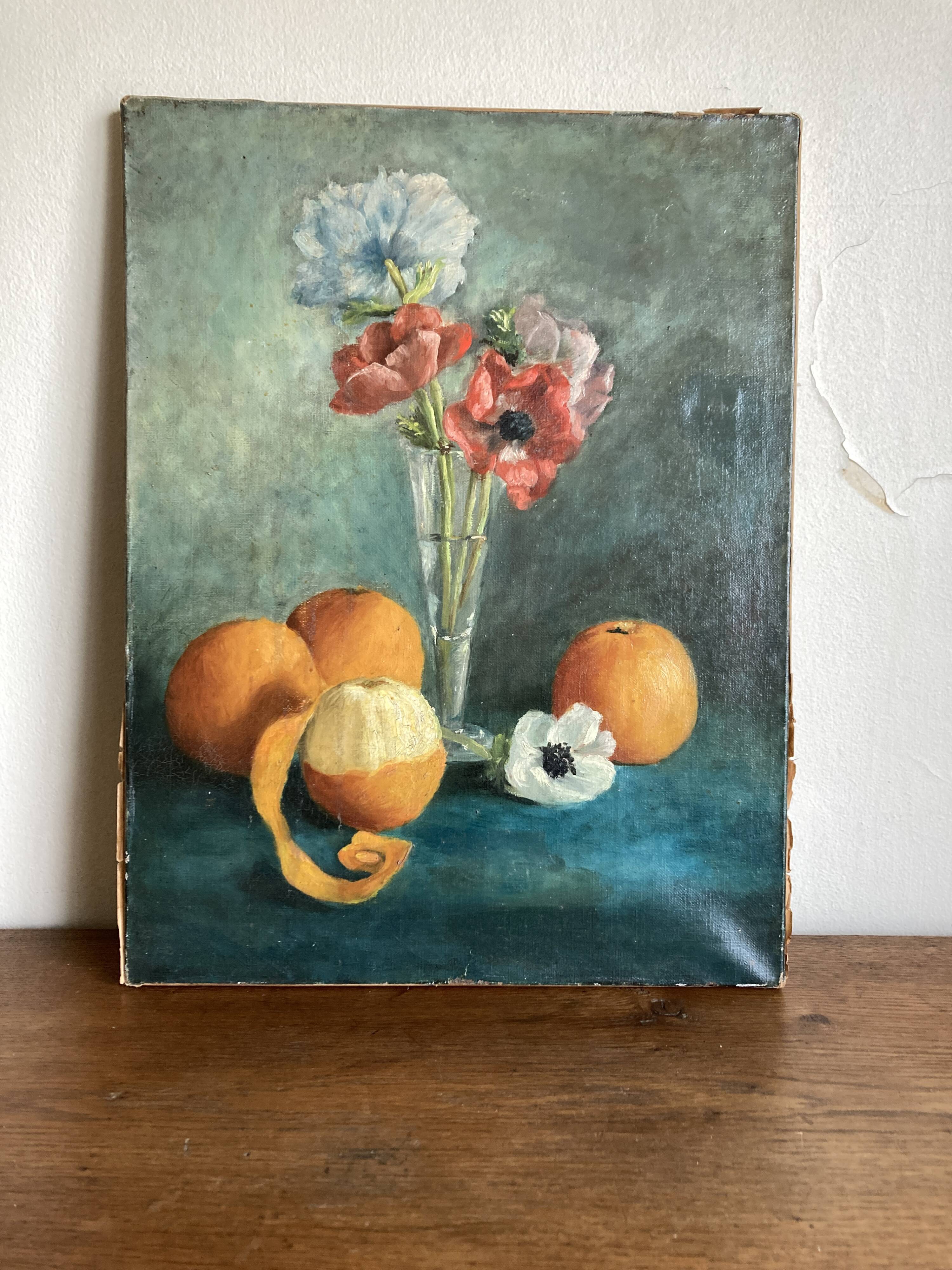 Oil on canvas anemone flowers 1920s