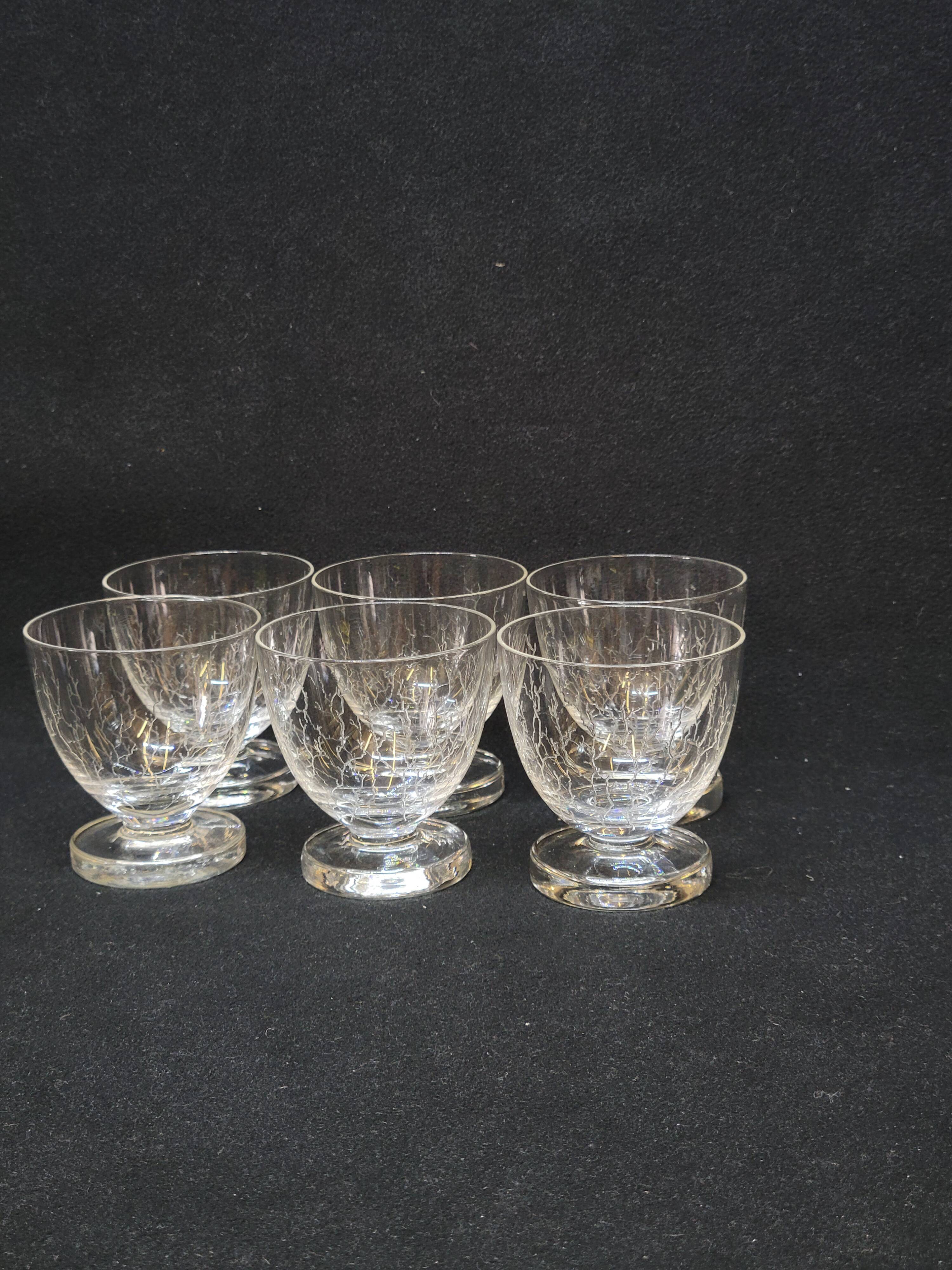 6 Cracked Engraved Crystal Liqueur/Digestif Glasses