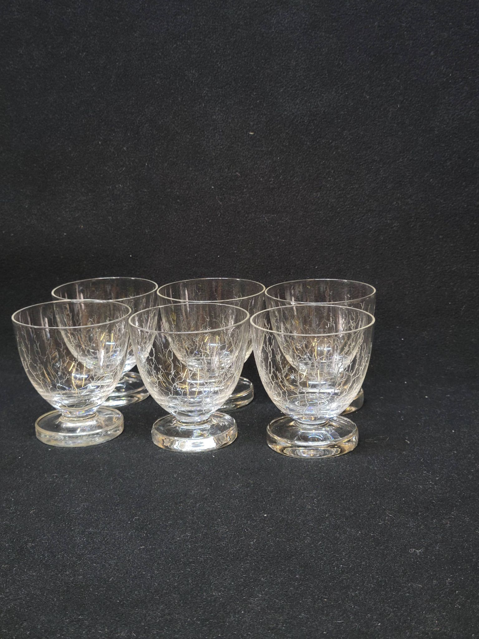 6 Verres A Liqueur / Digestif En Cristal Gravé Craquelé Craquelures