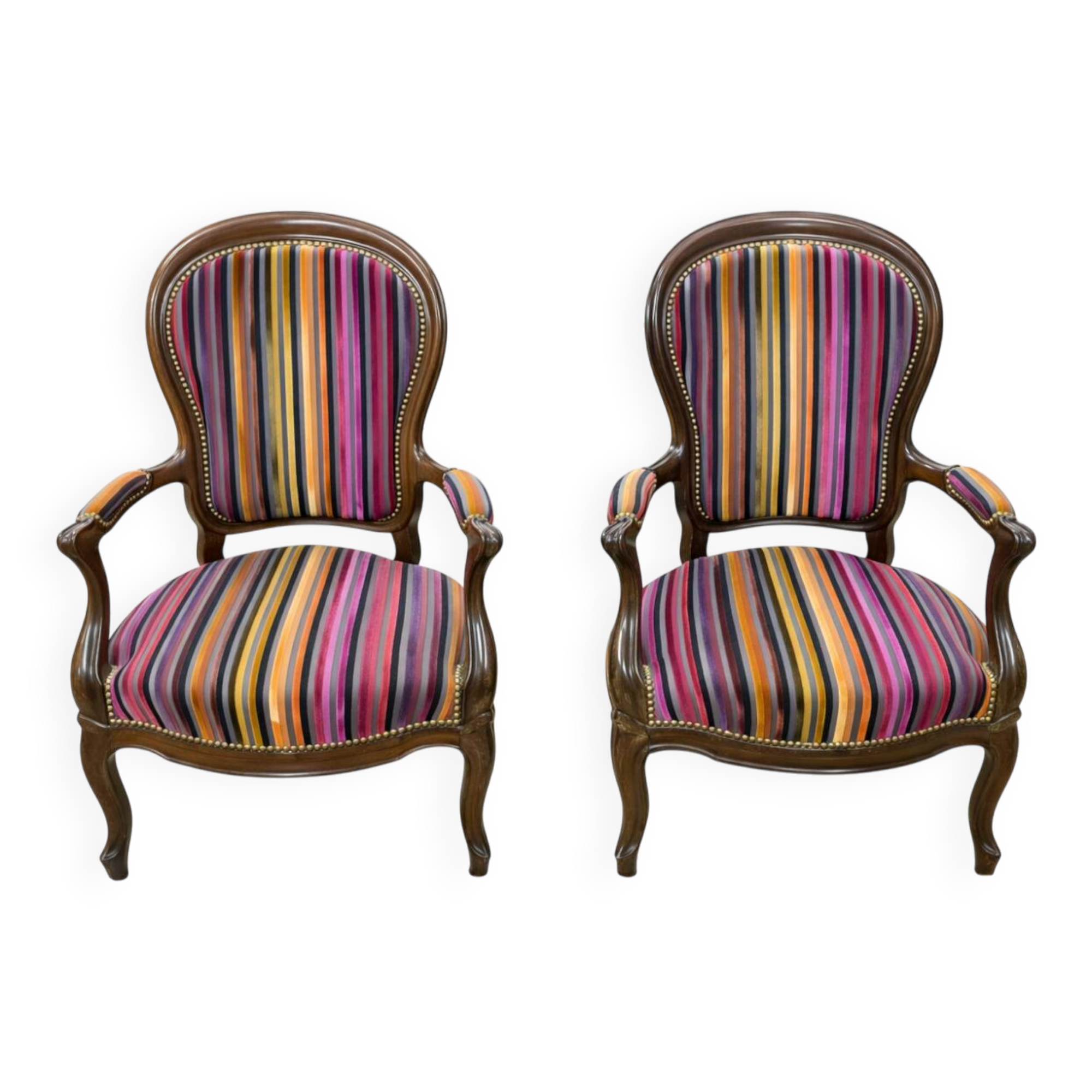 Pair of antique wooden armchairs, Louis-Philippe style.